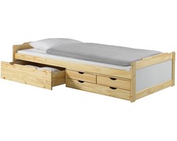 Bed met opbergruimte ANDREA 90 x 200 cm van massief hout - Wit/natuur