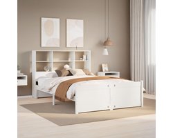 Bed met Opbergruimte en Boekenkast - Houten Tweepersoonsbed 120x200 cm Wit