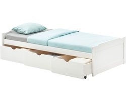 Bed met opbergruimte MIA 90 x 190 cm van massief hout - Wit