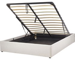 Bed met opbergruimte Stof DINAN 140 x 200 cm Lichtbeige