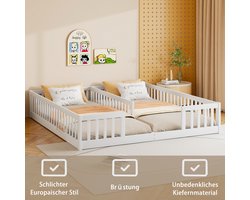 Bed met paneel - 90 x 200 cm - opklapbed met armleuningen - zonder lattenbodem (zonder matras) - geschikt voor gezinnen met twee kinderen - grenenhout - minimalistische stijl - wit