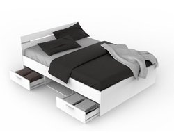 Bed Micheline 140 x 190 cm-mat wit - CBA - Tweepersoons bedkader - Wit - Melamine; Spaanplaat Tweepersoons Normaal bed