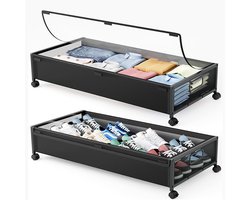 Bed Onder Opbergrek - Bed Onder Opbergbox - Mobiele Opbergwagen Met Wielen - Kleding Schoenen Boeken Opbergbox - Grote Capaciteit Bed Onder Opberger - Stofvrije Opbergkast - Verrijdbare Opbergbox Voor Slaapkamer - Zwart Groot Formaat Set Van 2