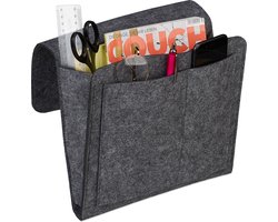 *** Bed Organizer Vilt - Bedside Pocket - Opbergruimte voor Banken - Opbergtas aan Bed - Donkergrijs - van Heble® ***