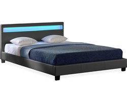 Bed Parijs met LED-verlichting bedbodem 140x200 donkergrijs