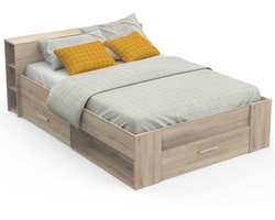 Bed Polly 140 x 200 cm-Kronberg eik - CBA - Tweepersoons bedkader - Bruin - Melamine; Spaanplaat Tweepersoons Normaal bed