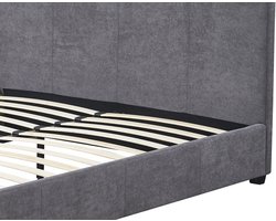 Bed Roma Grijs – 140 x 200 cm – Stoffen Bekleding – Inclusief Lattenbodem - Rousseau