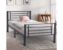 Bed Sammy - Rousseau - Eenpersoons bedkader - Grijs - Metaal Eenpersoons Normaal bed