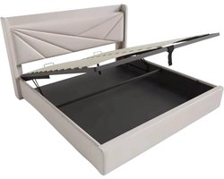 Bed - Tweepersoonsbedden - Tweepersoonsbed - Twijfelaar - Voor Slaapkamer - Met USB-C Oplaadfunctie, Opbergruimte & Comfortabel Hoofdeinde - Linnen Bekleding, Lattenbodem & Inclusief Matras - 140x200cm