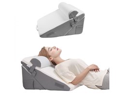 Bed Wigkussen - 3-Delige Orthopedische Set - Leeskussen - Met Jacquard Hoes - Stevige Schuim Ondersteuning - Verlichting Bij Reflux, Rugpijn En Snurken - Postoperatief Herstel