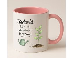 Bedankt Mok Juf of Meester (roze) – “Bedankt dat je mij hebt geholpen te groeien” – Cadeau Einde Schooljaar – Cadeau Juf – Cadeau Meester