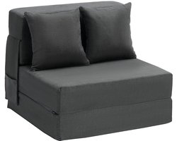 Bedbank – Klapbank – Slaapbank – Slaapstoel – 3-in-1 Multifunctioneel – Donkergrijs – Hoogwaardig Veerkrachtig Schuim – Afneembare Wasbare Hoes