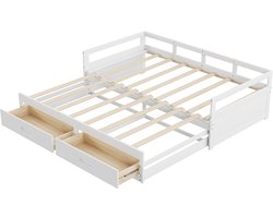 Bedbank opbergbad multifunctioneel bed 90/180x200cm zonder matras met uitschuifbed en 2 lades stevig houten frame modern minimalistisch ontwerp wit
