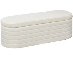 Bedbank – Slaapbank – Opberger – Zithoek – Bankje – Teddy Fleece Bekleding – Met Verborgen Opbergruimte – 116x41x40,5 cm – Crèmewit
