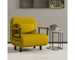 Bedbank – Slaapbank – Sofa – Bedstoel – Verstelbare Zitting – Lichtgewicht 11kg – Max Belastbaar 135kg – Met Armleuningen – Geschikt Voor Slaapkamer – Geel