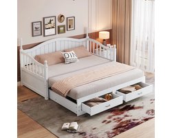 Bedbank – Slaapbank – Uitklapbed – Logeerbed – Bankbed – Massief Vurenhout – Uitschuifbaar 90x190 Naar 180x190 cm