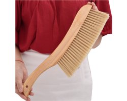 Bedborstel met lange steel - Houten stofborstel - Huishoudelijke tapijtreinigingsborstel - Groot formaat - 39*10,5*4 cm - Beige - 1 stuk