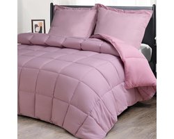 Beddegoedset, 1 Dekbed 200x220cm + 2 Kussenslopen 80x80cm, Oeko-TEX gecertificeerd, 4 Seizoenen, 250GSM (Nevelroze/Perzikroze)