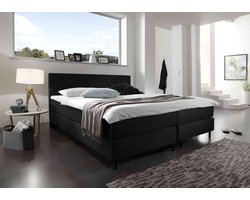 Beddenbriljant Boxspring Bravo - 140x200 - Zwart - Bonellvering - Skai - Kunstleer - Inclusief Topper - Bed compleet