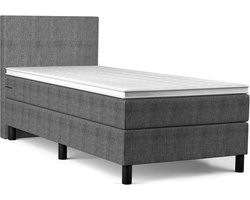 Beddenbriljant Boxspring Bravo - 90x200 - Antraciet - Bonellvering - Stof - Inclusief Topper - Bed compleet