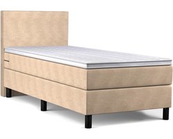 Beddenbriljant Boxspring Bravo - 90x200 - Beige - Bonellvering - Stof - Inclusief Topper - Bed compleet