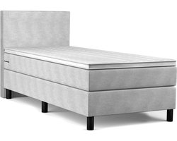 Beddenbriljant Boxspring Bravo - 90x200 - Grijs - Bonellvering - Stof - Inclusief Topper - Bed compleet