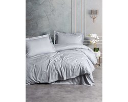 Beddengoed - 1 dekbedovertrek 140 x 200cm + 1 kussensloop 60 x 60 cm - Satijn - Grijze streepprint