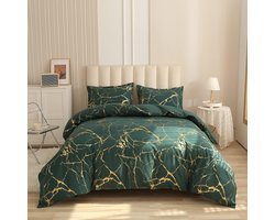 Beddengoed, 135 x 200 cm, 2-delig, donkergroen, goud, marmer, glitterpatroon, beddengoedsets, geborsteld microvezel, zacht, omkeerbaar beddengoed, luxe dekbedovertrek met ritssluiting en kussensloop 80 x 80 cm