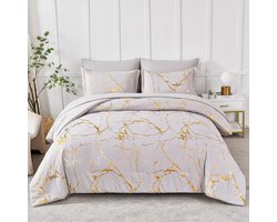 Beddengoed 135 x 200 cm 2-delig lichtgrijs goud marmer glitterpatroon beddengoedsets geborsteld microvezel zacht omkeerbaar luxe dekbedovertrek met ritssluiting en kussensloop 80 x 80 cm
