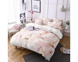Beddengoed 135 x 200 cm 2-delig roze goud marmerlook moderne beddengoedset microvezel omkeerbaar beddengoedset luxe eenpersoonsbed 1 dekbedovertrek met ritssluiting en 1 kussensloop 80 x 80 cm