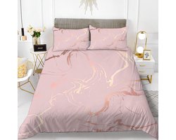 Beddengoed 135 x 200 cm 2-delig roze goud marmerlook moderne beddengoedset microvezel omkeerbaar beddengoedset luxe eenpersoonsbed 1 dekbedovertrek met ritssluiting en 1 kussensloop 80 x 80 cm