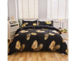 Beddengoed 135 x 200 cm, 2-delig, zwart, gouden veren, glitterpatroon, luxe beddengoedsets, geborsteld, microvezel, omkeerbaar beddengoed, zacht dekbedovertrek met ritssluiting en kussensloop