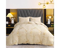 Beddengoed, 135 x 200 cm, 4-delig, marmerlook, beige-wit, moderne beddengoedset, zacht, wollig, dekbedovertrek, microvezel, omkeerbaar beddengoed, 2 dekbedovertrek met ritssluiting, 2 kussenslopen 80 x 80 cm