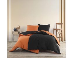 Beddengoed, 135 x 200 cm, 4-delig, zwart, koper, ademend, renforcé beddengoedset met 2 x dekbedovertrek 135 x 200 cm + 2 x kussensloop 80 x 80 cm, zwart, koper