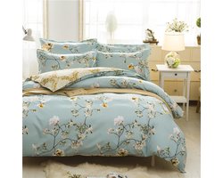 Beddengoed 135 x 200 cm, 4-delige bloemen/groen/goud, moderne bloemenbeddengoedset, meisjesdekbedovertrek, zachte microvezel, omkeerbaar beddengoed, 2 dekbedovertrekken met ritssluiting, 2