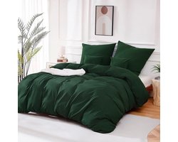 Beddengoed 135 x 200 cm, katoen, 2-delig, beddengoedsets bosgroen, ÖkoTex-gecertificeerd met linnenachtige handgreep, ademend, 1 dekbedovertrek en 1 kussensloop 80 x 80 cm