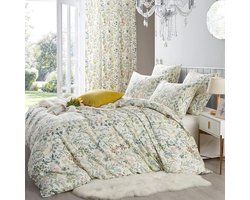 Beddengoed 135 x 200 cm met 1 kussensloop 80 x 80 cm, groen witte bladeren bloemen beddengoedset meisjes tieners microvezel eenpersoonsbed dekbedovertrek met ritssluiting