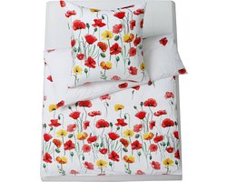 Beddengoed 155 x 200 cm, 2-delige set extra zachte beddengoedsets voor eenpersoonsbed, hoogwaardige microvezel dekbedovertrek met kussensloop 80 x 80 cm, klaprozen