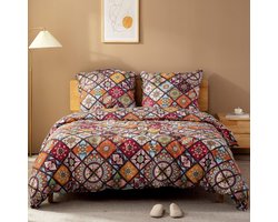 Beddengoed, 155 x 220 cm, katoen, kleurrijk renforcé beddengoedsets dekbedovertrek 155 x 220 cm, 2-delig, superzacht, met ritssluiting, 1 x beddengoed + 1 x kussensloop 80 x 80 (Bohemen, Paisley)