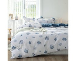 Beddengoed 155 x 220 cm plantpatroon, 100% gewassen katoenen beddengoed met linnenachtig handvat, Oeko-Tex gecertificeerd en geschikt voor mensen met allergieën, 1 dekbedovertrek en 1 kussensloop 80 x 80 cm,