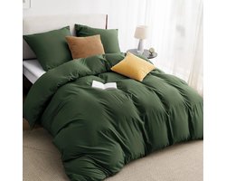 Beddengoed 200 x 200 cm - 3-delig - 1 dekbedovertrek 200 x 200 cm - 2 kussenslopen 80 x 80 cm - Oeko-Tex beddengoedset - polyester microvezel met ritssluiting - grijs-olijfgroen