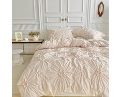 Beddengoed 200 x 200 cm 3-delig beige biezen plooi luxe beddengoed plooi meisjesbeddengoedsets 100% microvezel zacht dekbedovertrek met ritssluiting en 2 kussenslopen 80 x 80 cm