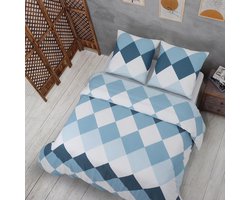 Beddengoed 200 x 200 cm, 3-delig turquoise, Oeko-Tex 80% katoen en 20% polyester, 1 x dekbedovertrek met ritssluiting + 2 x kussensloop 80 x 80 cm, envelopsluiting, Quattro-model