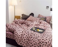 Beddengoed 200 x 200 cm, luipaardprint, dekbedovertrek roze katoen, 3-delig luipaardpatroon, dekbedovertrek, beddengoedset, tweepersoonsbed, tieners, tieners (BWF-200 x 200 cm)