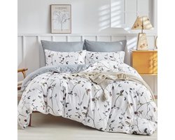 Beddengoed 200x200 3-delig – Beddengoedset met 2 Kussenslopen met ritssluiting 80x80 cm – Microvezel Dekbedovertrek met takkenpatroon voor tweepersoonsbedden met ritssluiting, Wit