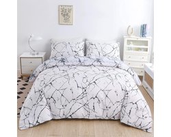 Beddengoed 200x200 cm 3-delig en kussenslopen 80x80 cm wit zwart marmer omkeerbaar beddengoed gemarmerd esthetiek aangenaam dekbed cover tweepersoonsbed dekbedovertrek