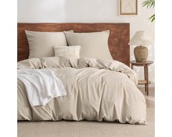 Beddengoed 200x200 katoen 3-delig - beddengoedsets beige dekbedovertrek met ritssluiting, 2 kussenslopen 80x80 cm, textuur vergelijkbaar met gewassen linnen, Oeko-TEX beddengoedset met