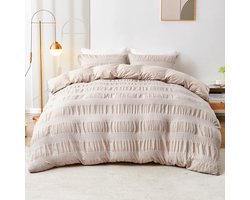 Beddengoed 220 x 240 cm, kaki, microvezel beddengoedsets 3-delig met 2 kussenslopen 50 x 75 cm, knuffelig beddengoed, strijkvrij, dekbedovertrek 220 x 240 cm met ritssluiting, zacht