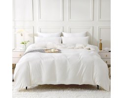Beddengoed 220x240 katoen 3-delig, beddengoedsets Milky White met ritssluiting, textuur vergelijkbaar met Stone Washed linnen, bevat 1 dekbedovertrek 200x200 en 2 kussenslopen 80x80 cm