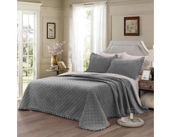 beddengoed 3-delig omkeerbaar patchwork fluwelen dekbed kingsize sprei met 2 kussenslopen, 220 x 240 cm